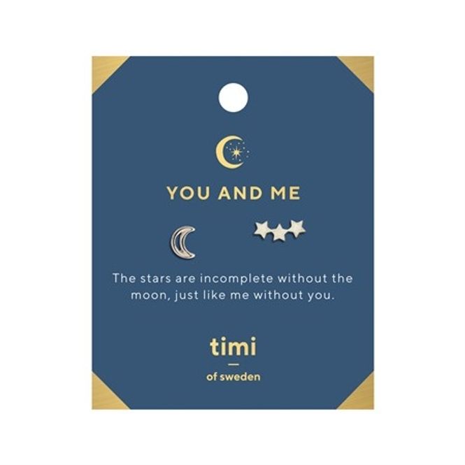 Hovedbilde You and me moon and 3 star earrings - silver