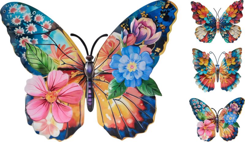Sommerfugl metall veggdekor 31x25cm Ass.
