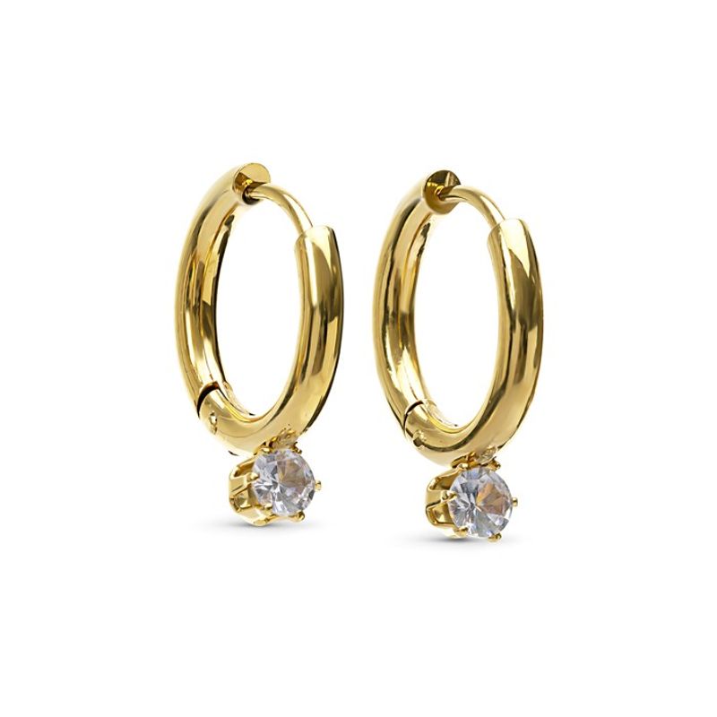 Oline - Crystal Hoop Earrings Stainless Steel Gold