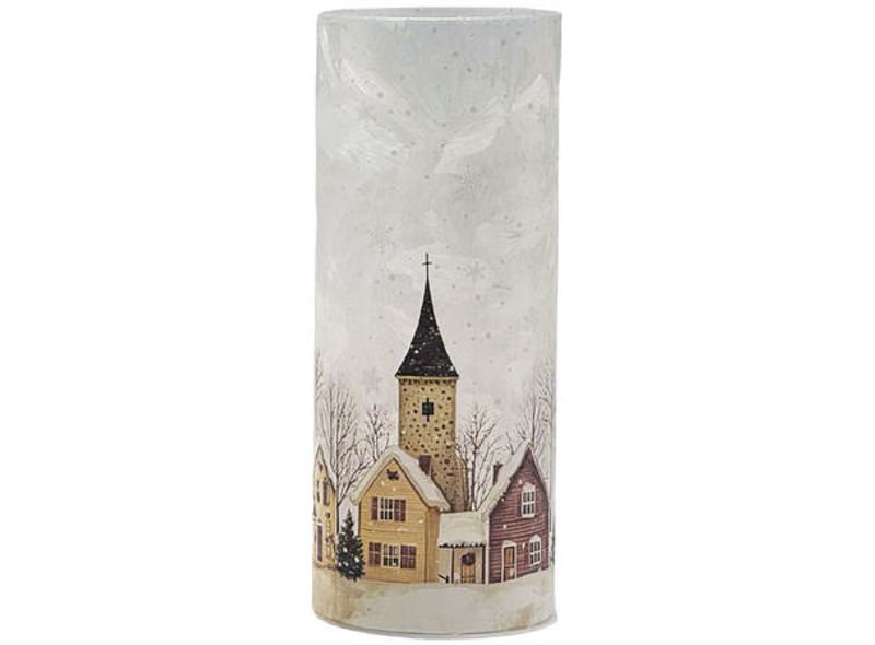 Lyslykt LED frostet Juleby 8x20cm