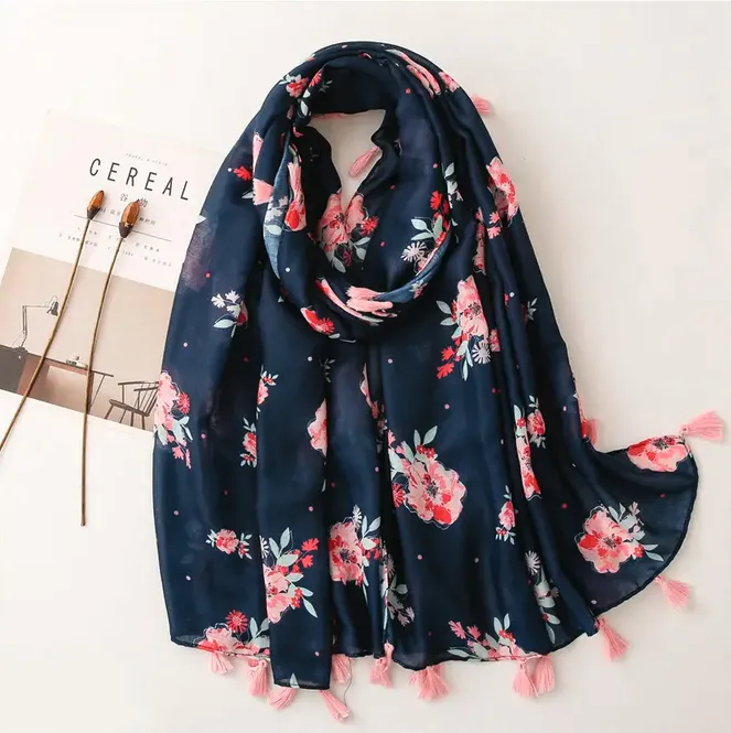Hovedbilde Rose Scarf Viscose 180x90 Marine/Pink