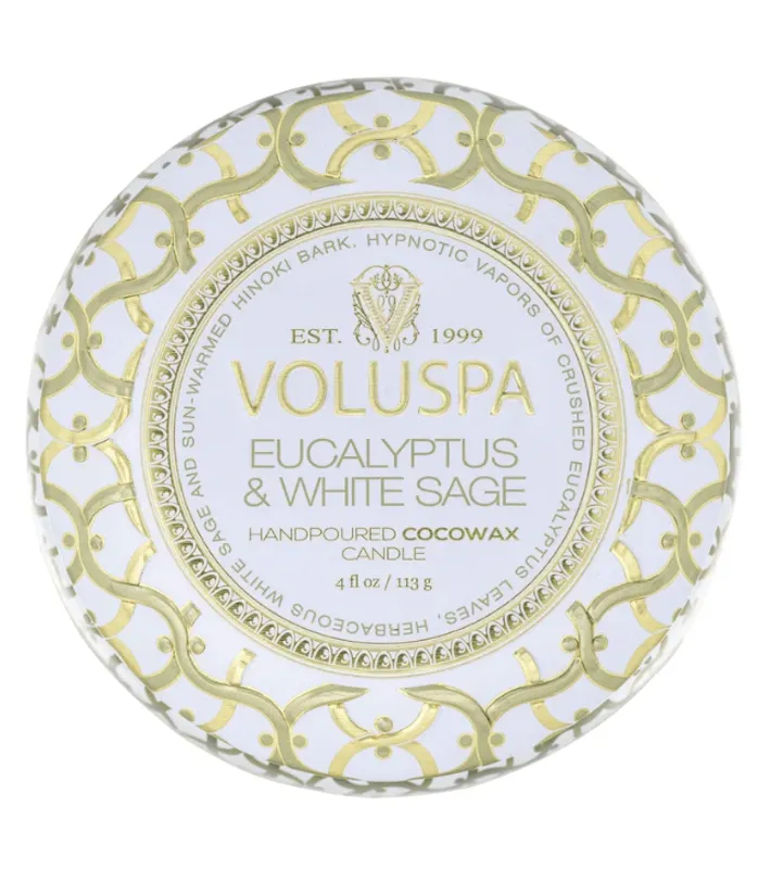 Voluspa Mini Tin 25t Eucalyptus & White Sage