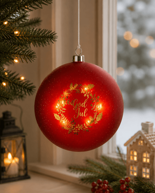Hovedbilde Lyslykt LED Julekrans rød rund 15cm