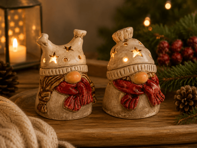 Hovedbilde Nisse beige m/lue keramikk LED 11cm