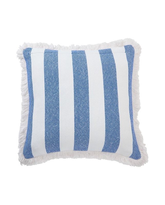 Block Striped Organic Cotton Fringe Pillow Cover 50x50 Blue/white