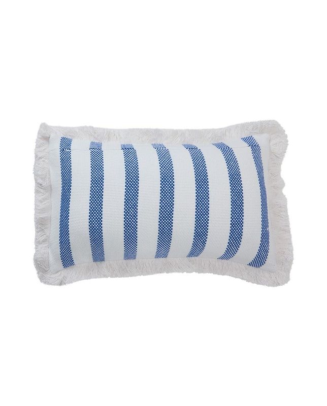 Striped Organic Cotton Fringe 50x30 Pillow Blue/white