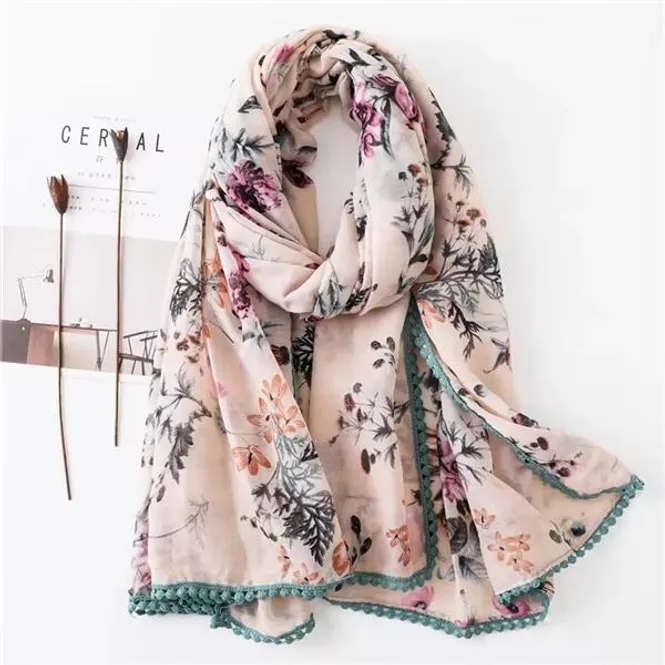 Hovedbilde Sun Flower Pompom Edge Viscose Scarf 180x90 - ...