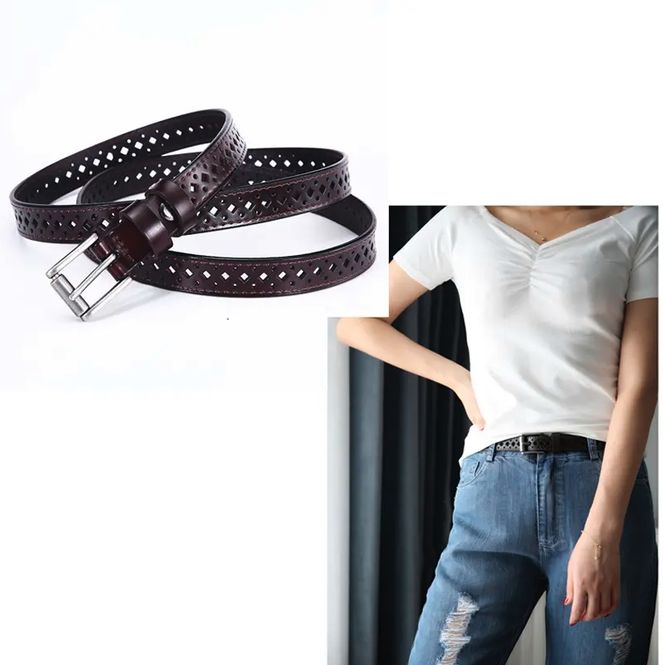 Hovedbilde Hollow Pattern Leather Belt Cognac 110cm