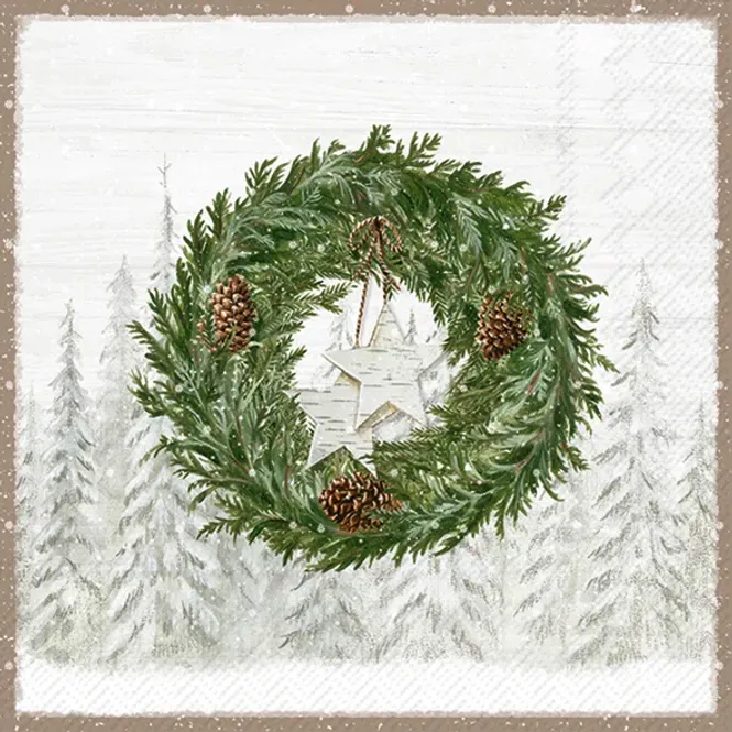 Hovedbilde Servietter Nordic Winter Wreath Li.Brown Kaffe