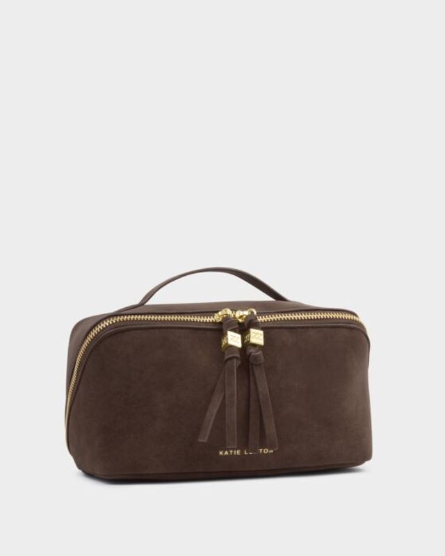 SOHO MEDIUM MAKE UP / WASH BAG | Chocolate Suedette