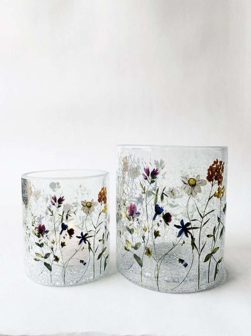 Hovedbilde Lysglass krakelert blomstereng mix 11,5x13 cm 