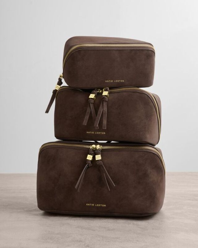 SOHO MEDIUM MAKE UP / WASH BAG | Chocolate Suedette