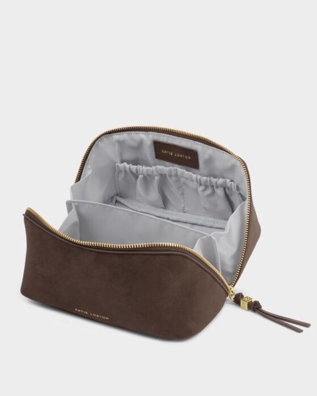 SOHO MEDIUM MAKE UP / WASH BAG | Chocolate Suedette